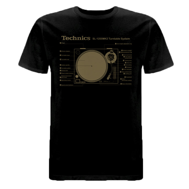 Technics SL-1200MK2 T-shirt (Black / Metallic Gold Print) - NEW